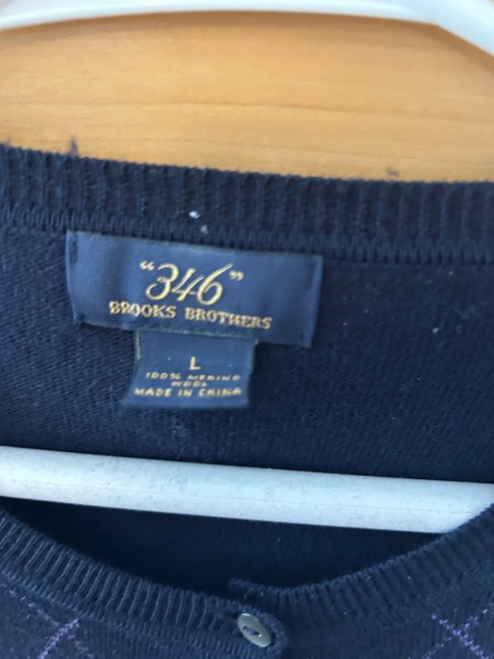 Brooks Brothers Navy and Light Lavender Argyle Button Cardigan.  Large - Picture 2 of 4